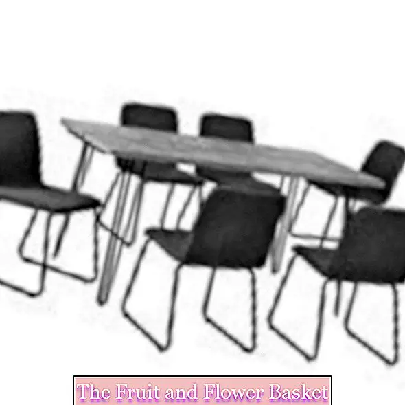 [el.casa] Τραπέζι φαγητού με Hairpinlegs - εμφάνιση σκυροδέματος - 160cm x 75cm x 77 + 6 x καρέκλα σχεδιασμού - με κλωστοϋφαντουργία;